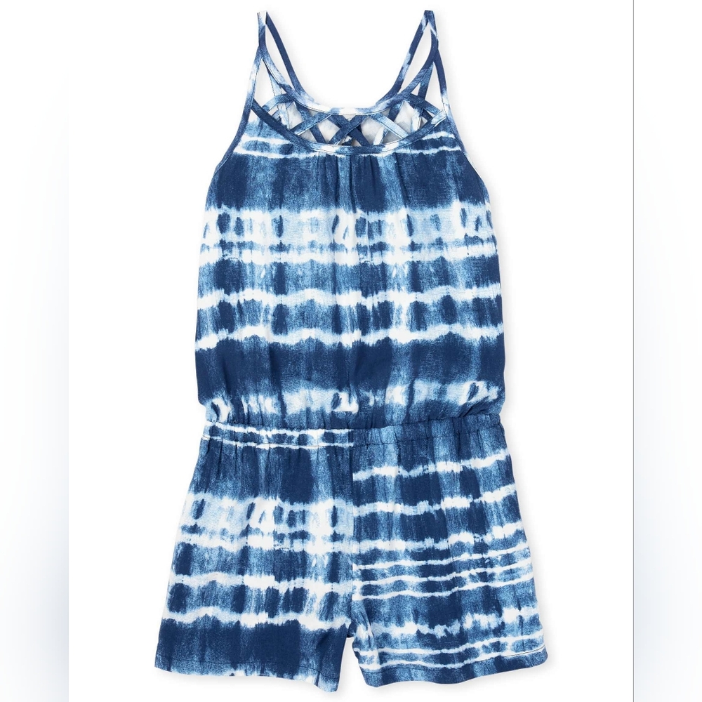 Tie Dye Short Romper with Crochet detail at neck